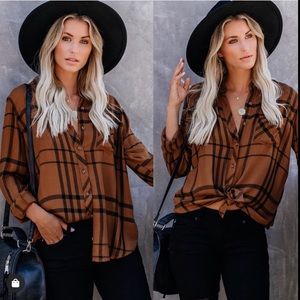 NWT Caramel Apple Plaid Button Down